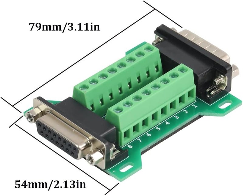 Willwewon 2PCS DB15 Male Female Connector in One Breakout Board, RS232 D-SUB Serial to 15-pin Port Adapter Module - Image 2